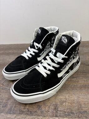 Vans Sk8 Hi Peace Paisley Print Black White High Top Sneakers Mens 7 Women’s 8.5